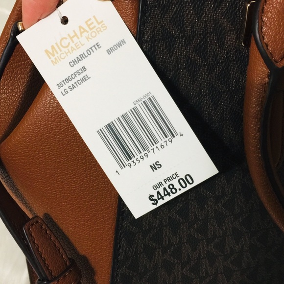 NWT Michael Kors Charlotte Brown large Satchel Bag - Picture 10 of 15